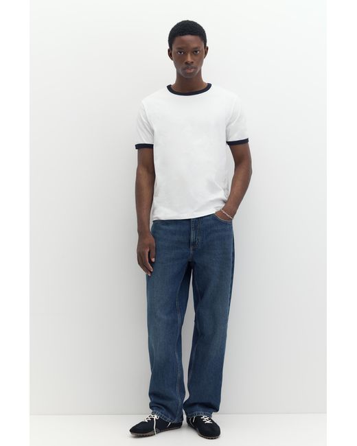 Pull&Bear White Contrast Trim T-Shirt for men