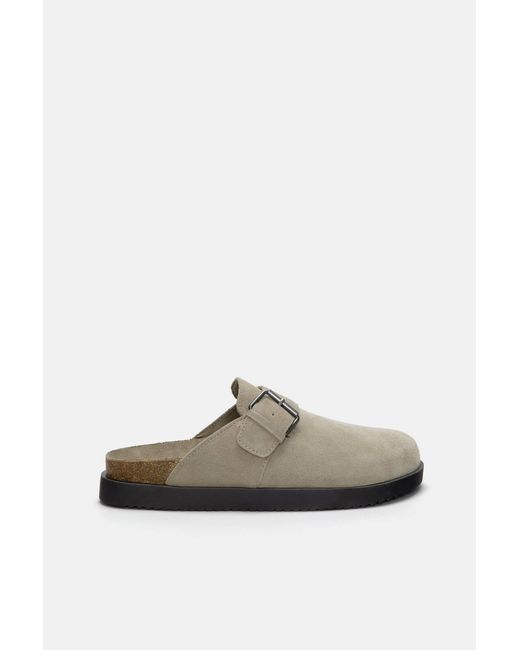 Pull&Bear Brown Lederpantoffeln Mit Schnalle