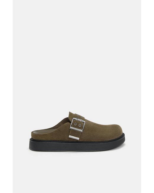 Pull&Bear Brown Buckled Leather Clogs