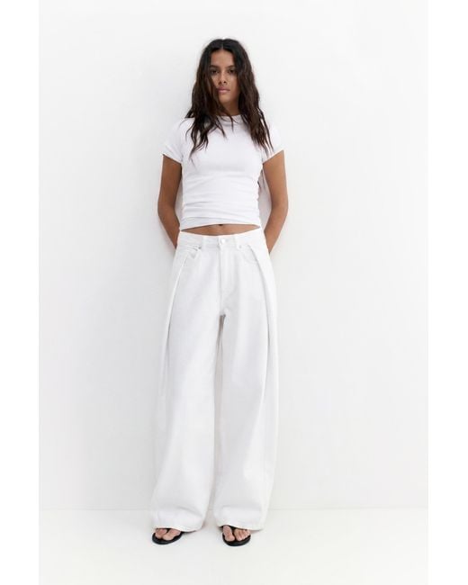 Pull&Bear White Pleated Balloon Fit Baggy Jeans