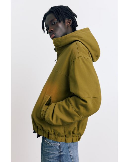Pull&Bear Blue Hooded Jacket With Faded Detail for men