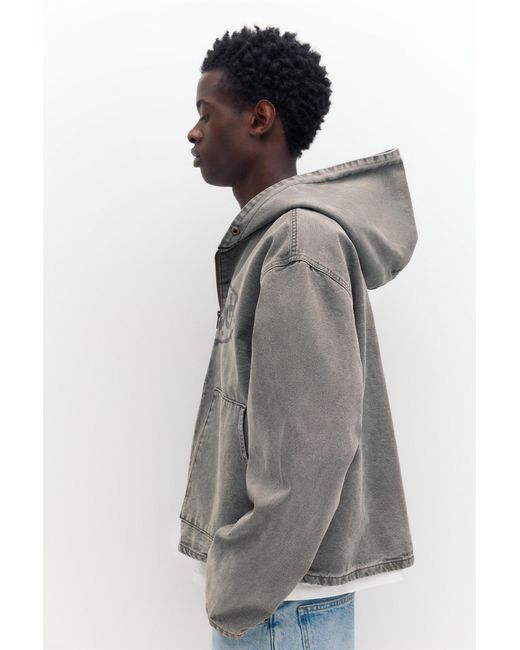 Pull&Bear Gray Stwd Hooded Jacket for men