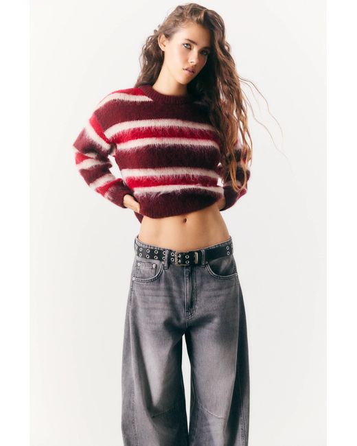 Pull&Bear Red Striped Faux Fur Jumper
