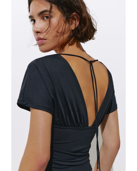 Pull&Bear Blue Gathered V-Neck Top