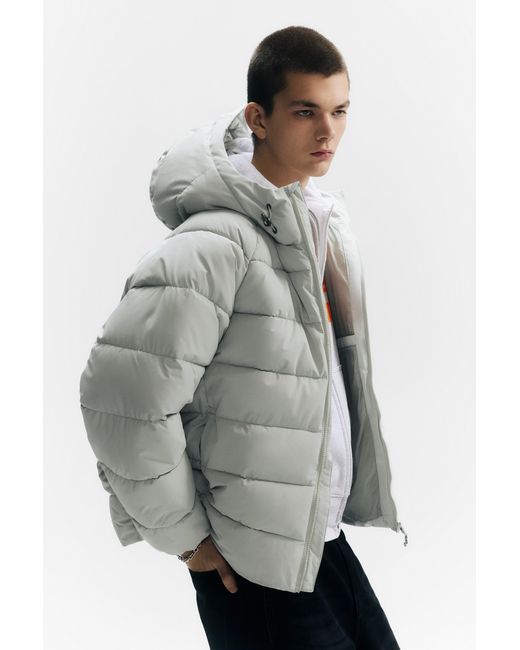 Pull&Bear White Stwd Hooded Puffer Jacket for men
