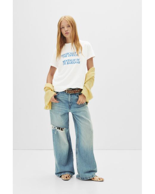 Pull&Bear Blue T-Shirt With Slogan