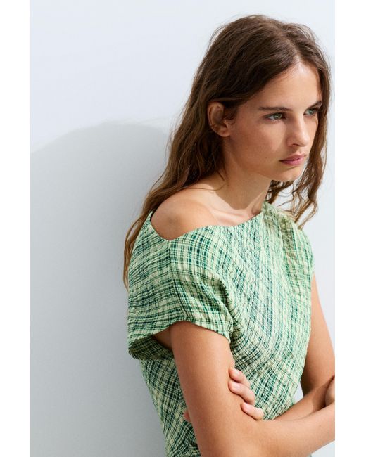 Pull&Bear Green Asymmetric Checked Midi Dress