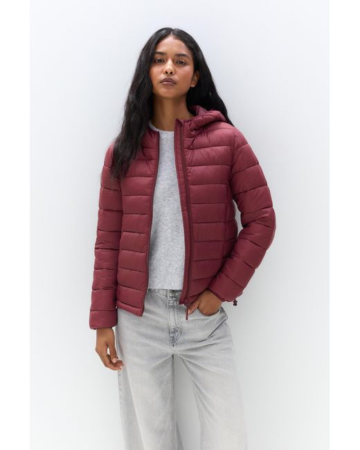 Pull&Bear Red Lightweight Puffer Jacket With Hood