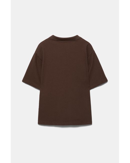 Pull&Bear Brown Short Sleeve Textured Polo Shirt for men