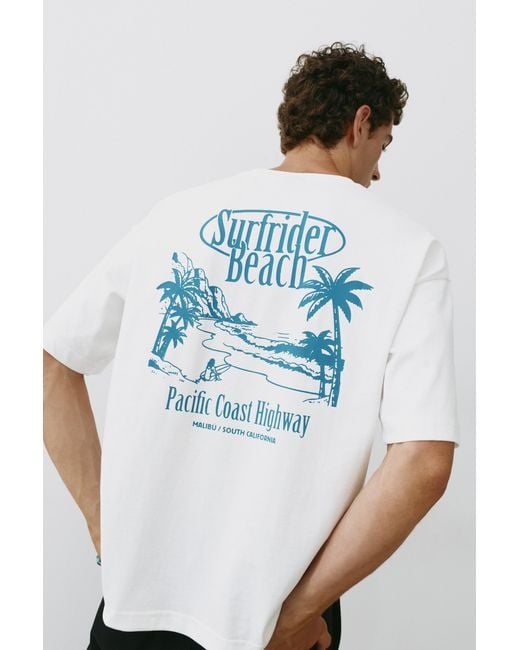 Pull&Bear White Surfrider Beach T-Shirt for men