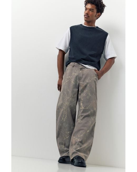 Pull&Bear Gray Printed Wide-Leg Trousers for men