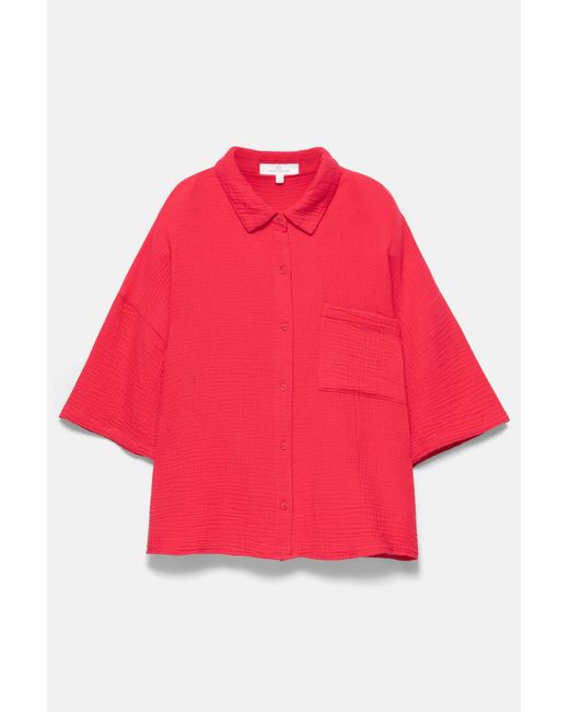 Pull&Bear Red Short Sleeve Crepe Shirt
