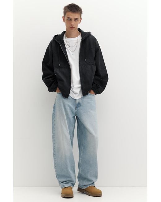 Pull&Bear Black Stwd Zip-Up Hooded Jacket for men