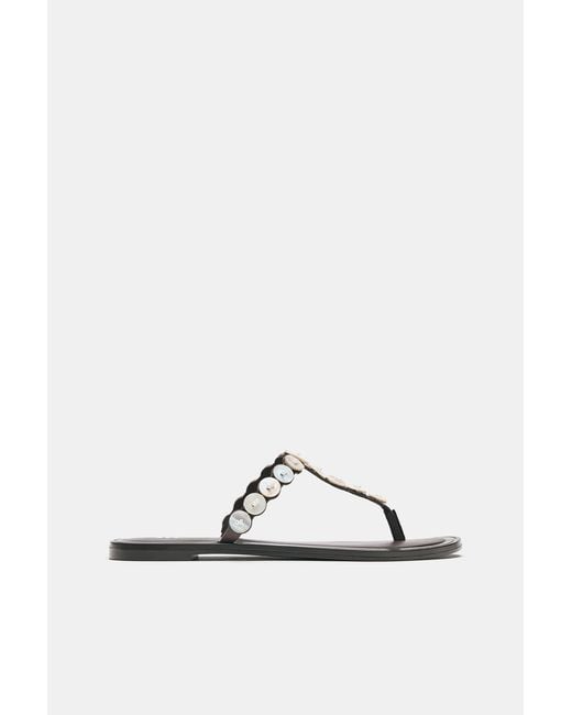 Pull&Bear Gray Flat Sandals With Buttons