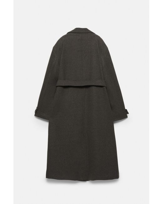 Pull&Bear Black Long Felt Texture Coat With Belt