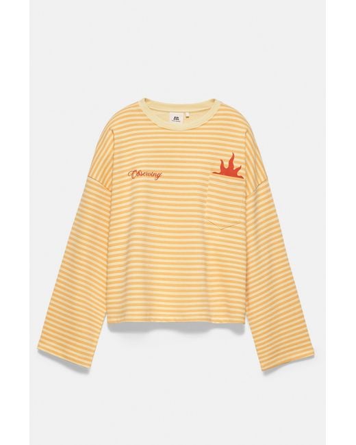 Pull&Bear Yellow Oversize Striped Graphic Sweatshirt
