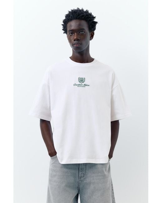 Pull&Bear Gray Downtown Edition Embroidered T-Shirt for men