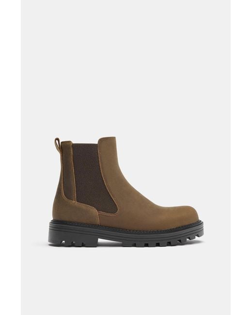 Pull&Bear Blue Leather Chelsea Boots for men