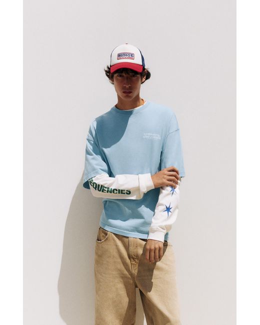 Pull&Bear Blue Stwd Boxy T-Shirt for men