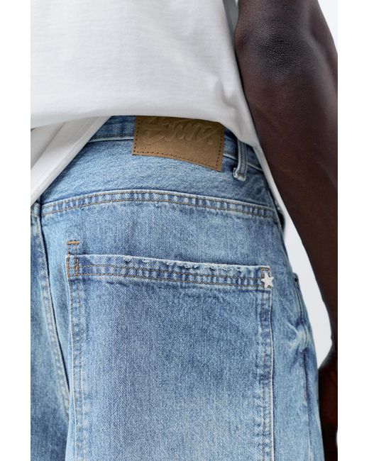 Pull&Bear Blue Stwd Super Baggy Jorts for men
