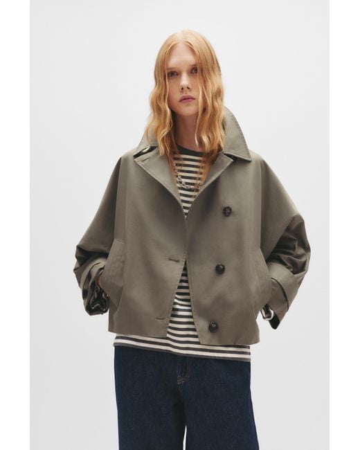 Pull&Bear Gray Short Trench Coat With Voluminous Sleeves