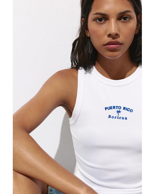 Pull&Bear White Puerto Rico Tank Top