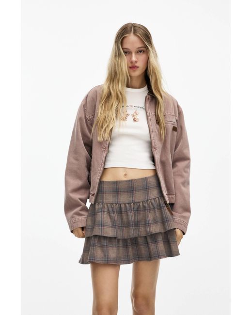 Pull&Bear Brown Check Ruffled Mini Skirt