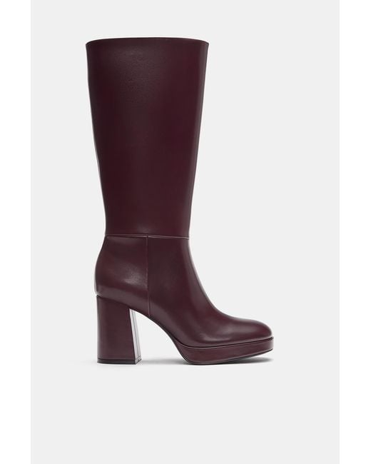 Pull&Bear Red High-Heel Platform Boots