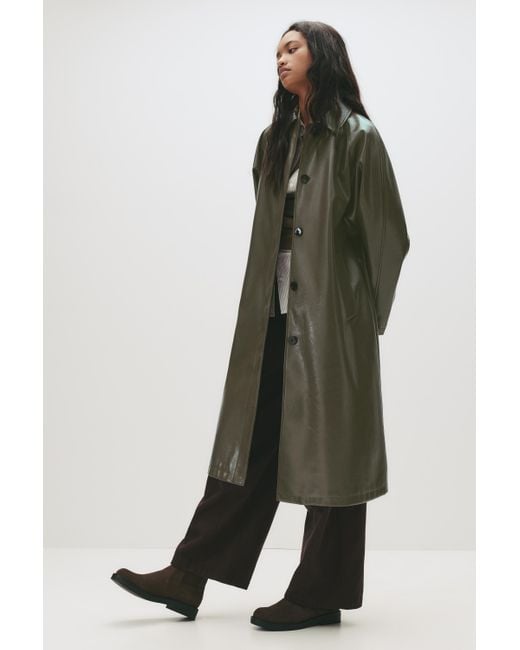 Pull&Bear Green Vinyl-Effect Trench Coat