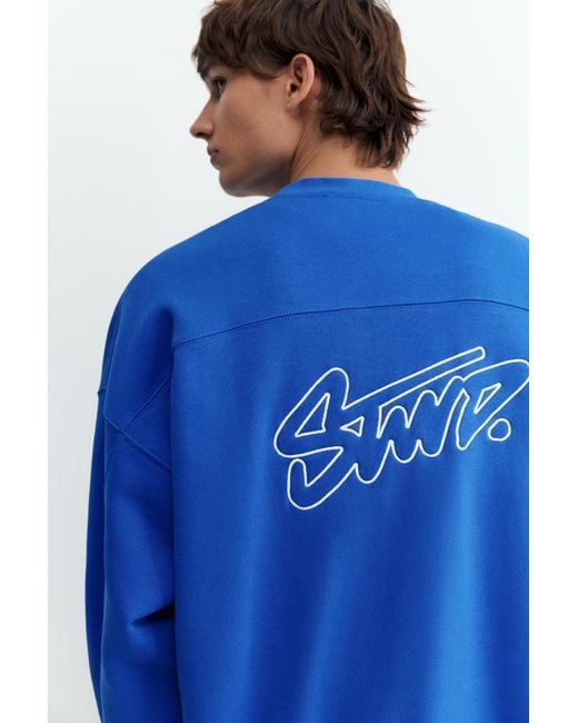 Pull&Bear Blue Stwd Boxy Sweatshirt for men