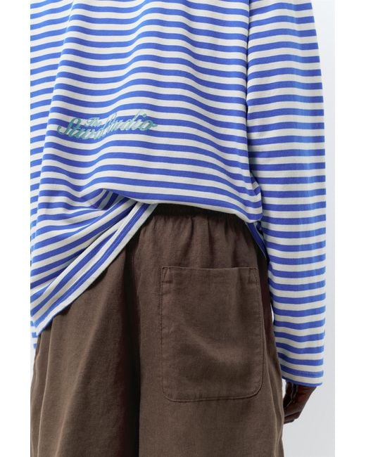 Pull&Bear Blue 100% Linen Bermuda Sweat Shorts for men