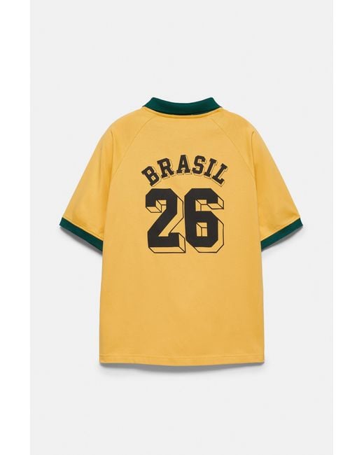 Pull&Bear Yellow Fifa World Cup 26 Brazil Polo Shirt for men