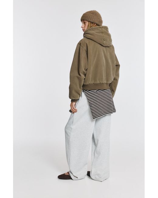 Pull&Bear Metallic Hooded Jacket With Faux Shearling Lining