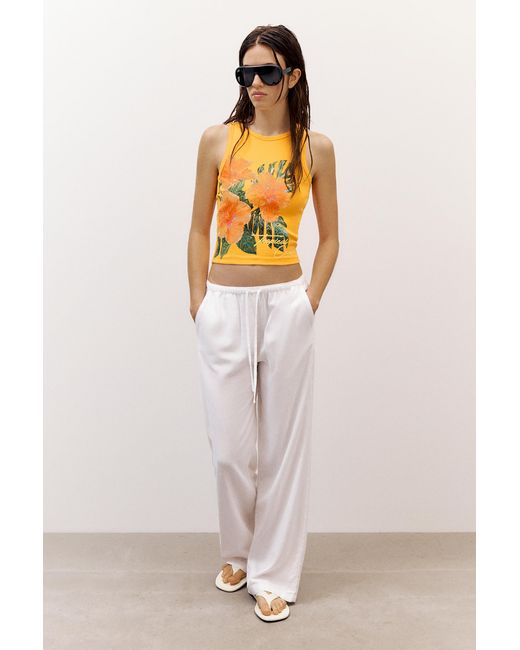 Pull&Bear White Floral Sequin Tank Top