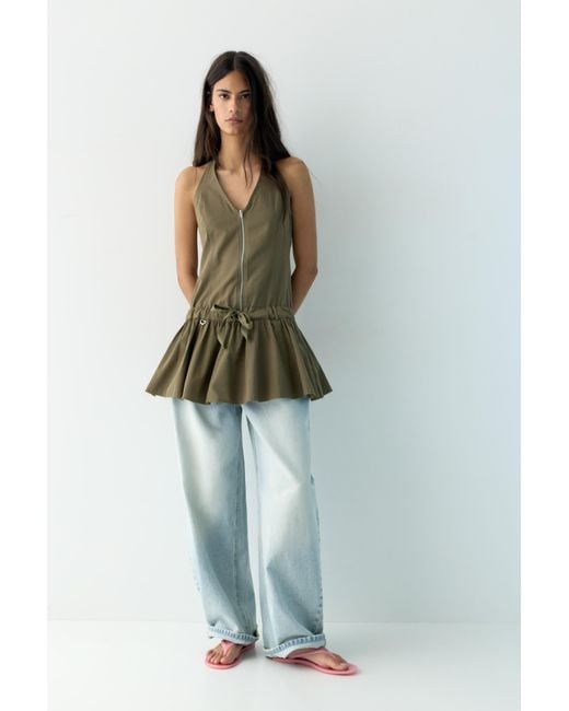 Pull&Bear Green Short Halter Dress With Zip