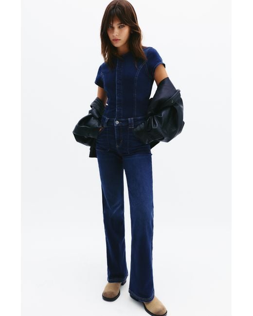 Pull&Bear Blue Bootcut Denim Jumpsuit