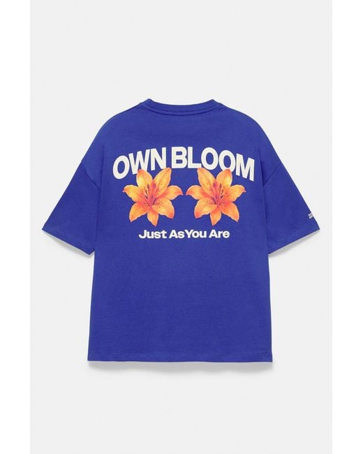Pull&Bear Blue Oversize T-Shirt With Floral Graphic