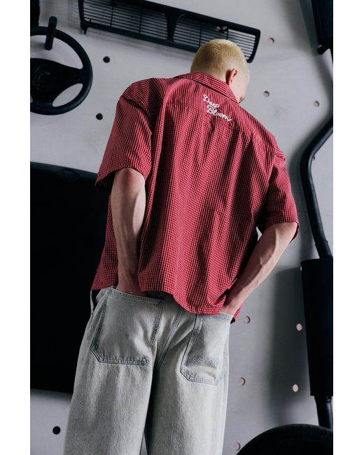 Pull&Bear Red Short Sleeve Check Shirt for men