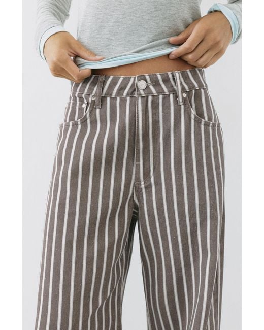 Pull&Bear Gray Low-Rise Striped Baggy Jeans