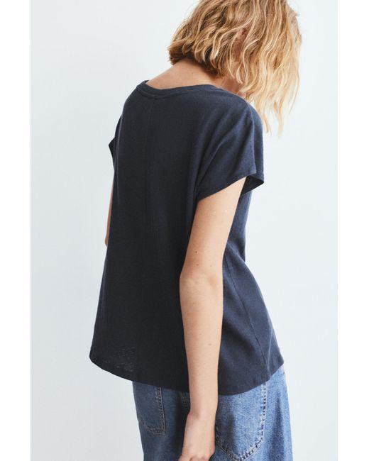 Pull&Bear Blue V-Neck Linen T-Shirt