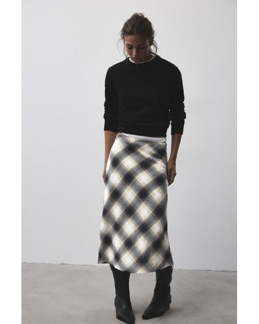 Pull&Bear Geruite Midi-Rok in het Blue