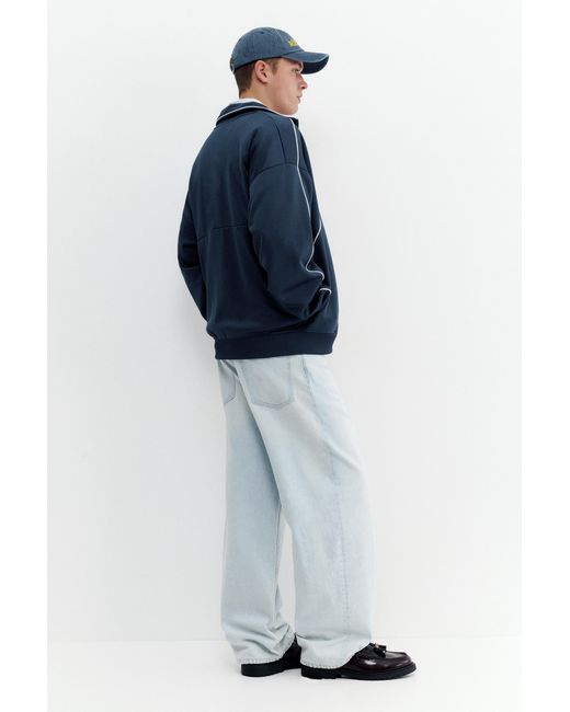 Pull&Bear Blue Embroidered Jacket With Zipper for men