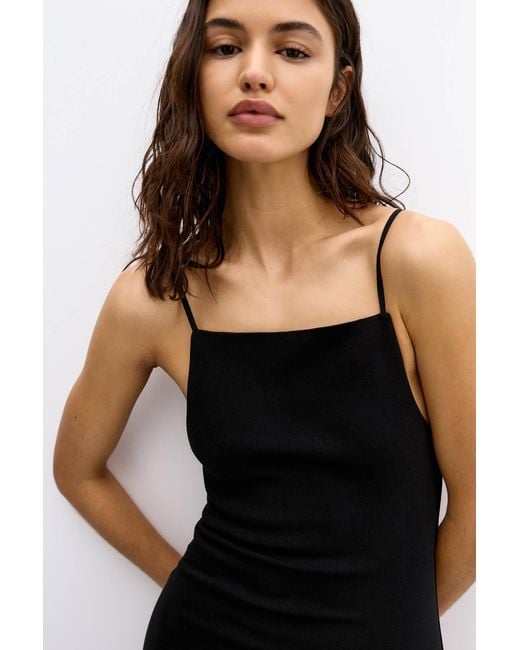 Pull&Bear Black Midikleid Mit Trägern