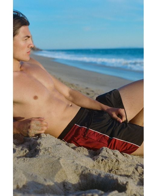 Pull&Bear Blue Panelled Swimming Trunks for men
