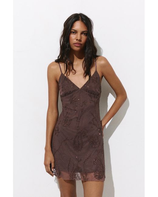 Pull&Bear Brown Short Sequinned Strappy Dress