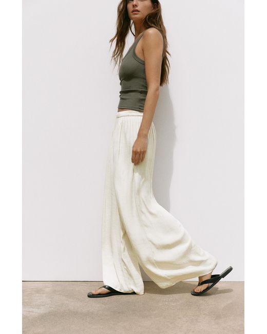 Pull&Bear White Satin Wide-Leg Trousers