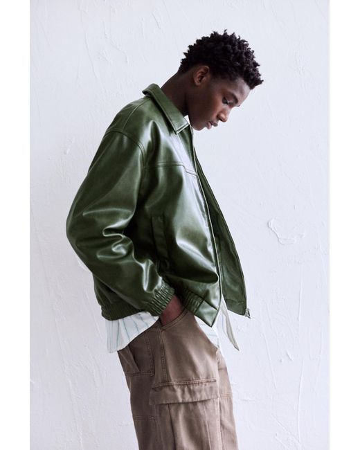 Pull&Bear Green Leather Effect Jacket for men