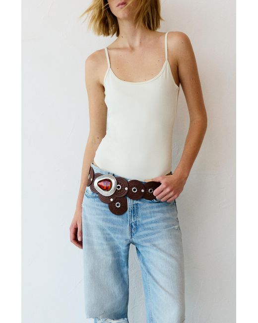 Pull&Bear Brown Belt With Circle Buckle