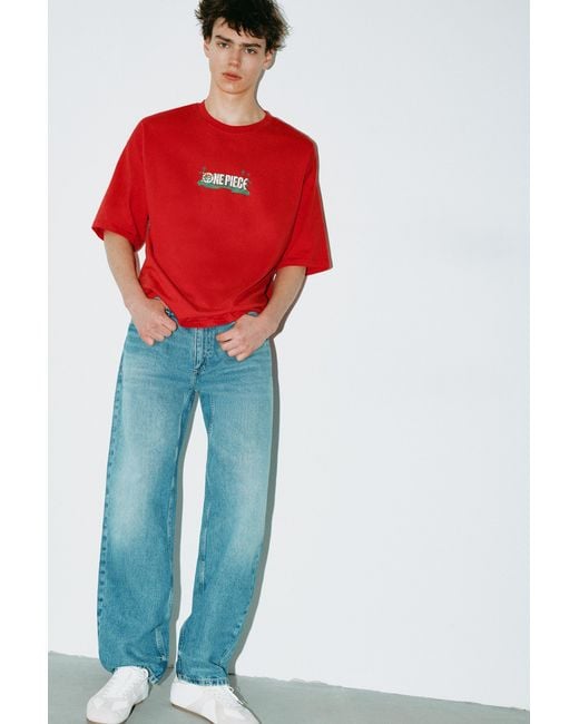 Pull&Bear Red One Piece Relaxed Fit T-Shirt for men