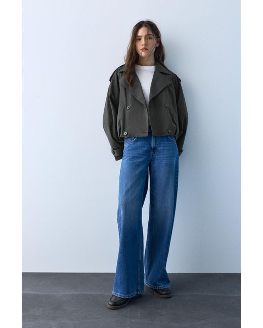 Pull&Bear Gray Balloon Short Trench Coat